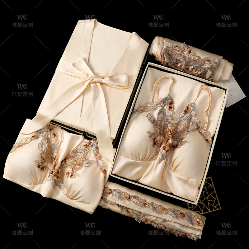 100%桑蚕丝【礼盒装】真丝睡衣女五件套春夏款性感吊带睡裙送闺蜜