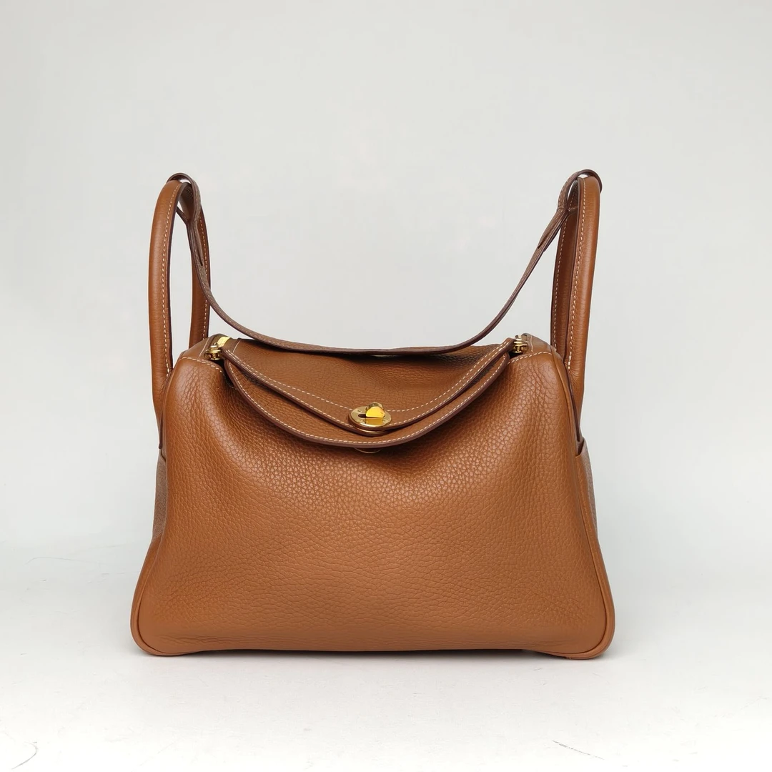 95新 Hermes/爱马仕 【双双】Lindy 30 37金棕色 TC皮 X刻 金扣