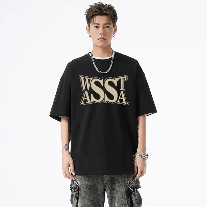 STA.短袖美式T恤男士夏季新款宽松休闲纯棉情侣黑色女生潮牌重磅