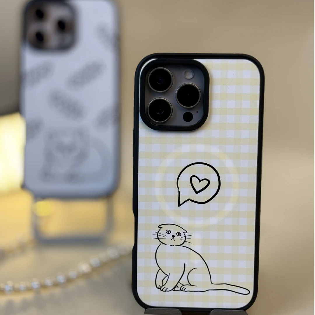 《猫咪格子》可拆卸双层背板适用iPhone16/15手机壳磁吸盖板苹果