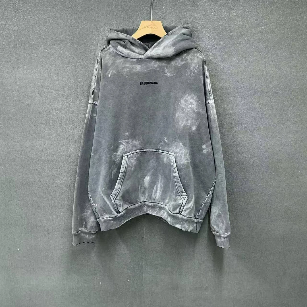 99新 Balenciaga/巴黎世家 pm) 前后刺绣油漆泼墨破坏帽衫M码4867