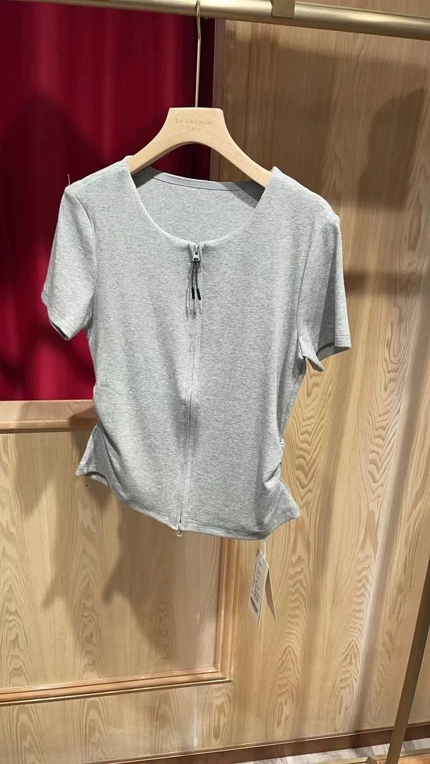 美美推荐315新款简约弹力抽皱修身开衫T恤上衣