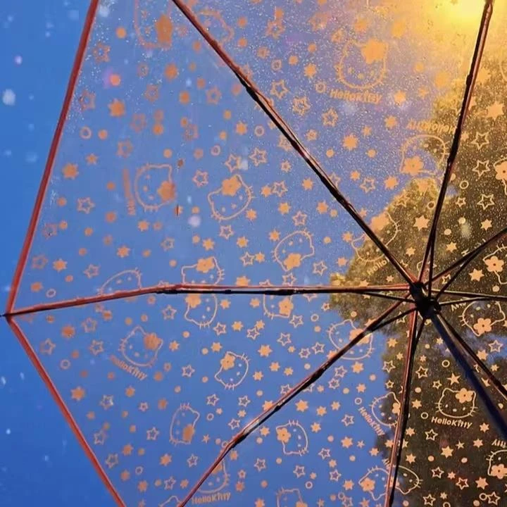 HelloKitty透明折叠伞全自动雨伞可爱粉色卡通小清新雨伞学生上学