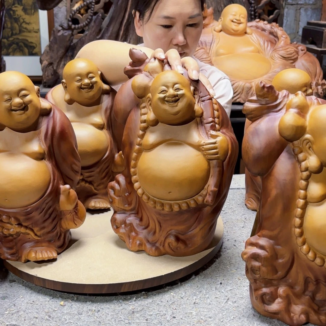 黄***3香樟木福袋弥勒佛