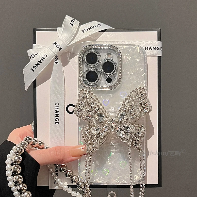 轻奢风新款闪钻流苏蝴蝶支架14pro适用苹果promax手机壳iphonepro