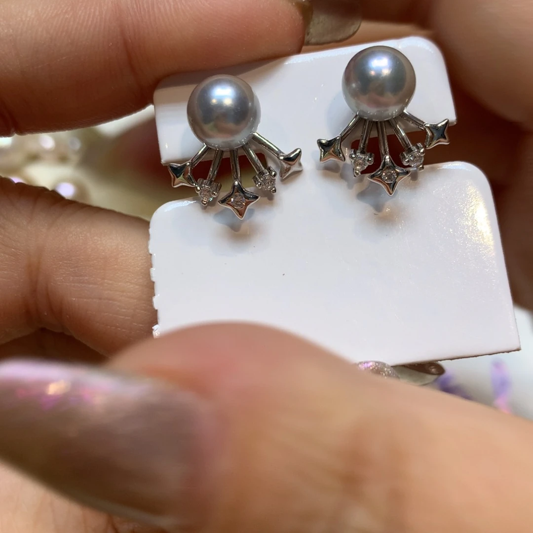 银S925镶嵌海水珍珠耳饰