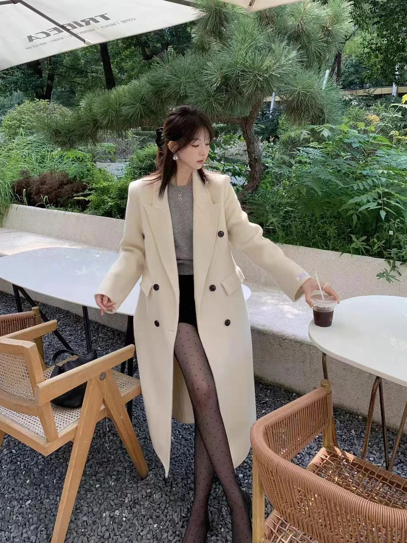 【DY.上新】长款高端毛呢大衣网红时尚百搭过膝显瘦春季气质-2296