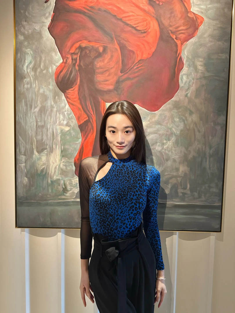 定制款-蓝色豹纹四面弹力水晶麻亲肤柔软蕾丝透气舒适摩登舞服