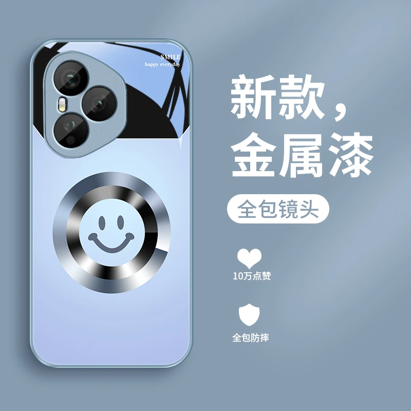 圆环微笑适用荣耀400Pro手机壳荣耀400玻璃男士女款金属漆质感全