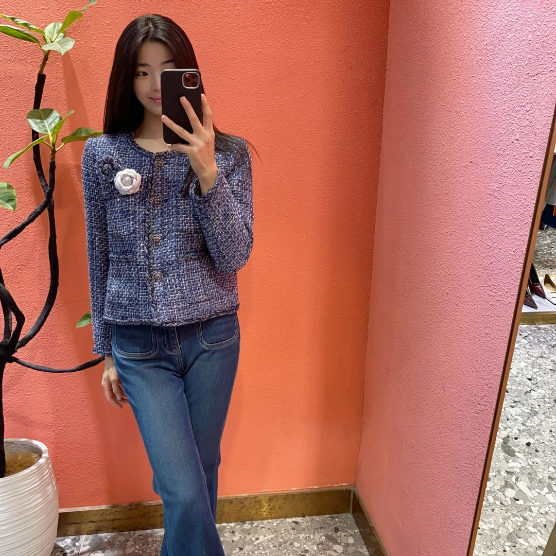 （默茗服装） 高级感蓝色山茶花小香外套