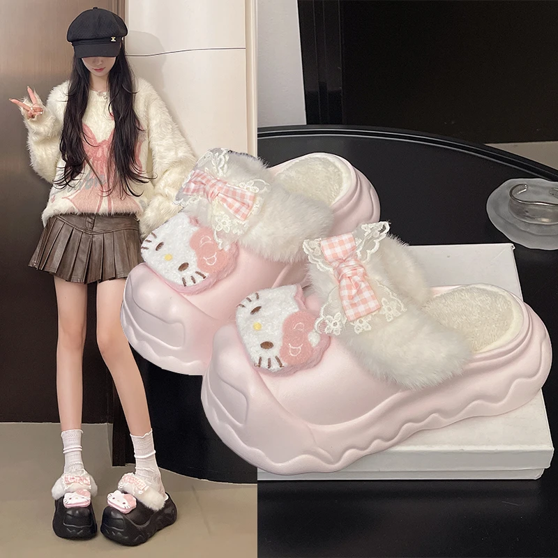 可爱猫咪棉拖鞋女秋冬季2025新款可拆卸厚底防水保暖可爱毛绒拖鞋