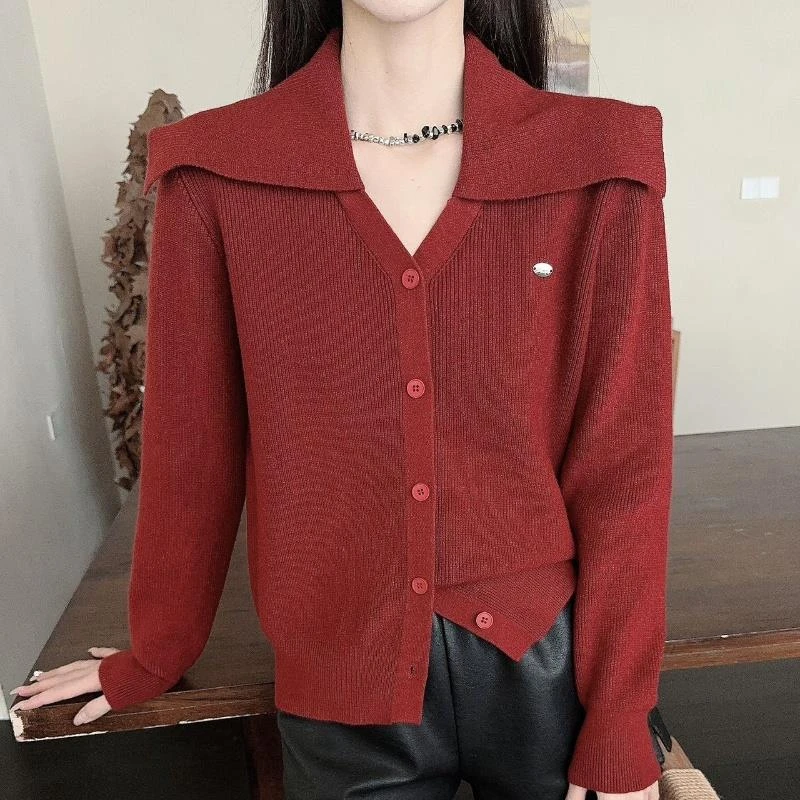 职业阿玛诗官2025早秋新款长袖毛衣女设计感小众修身短款针织开衫