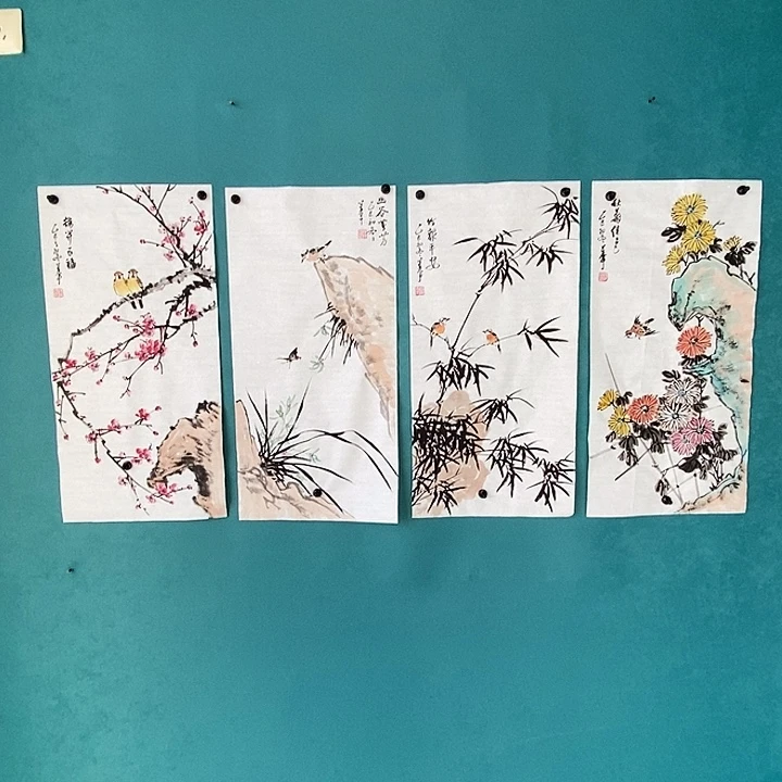 国画四尺四开手绘四条屏