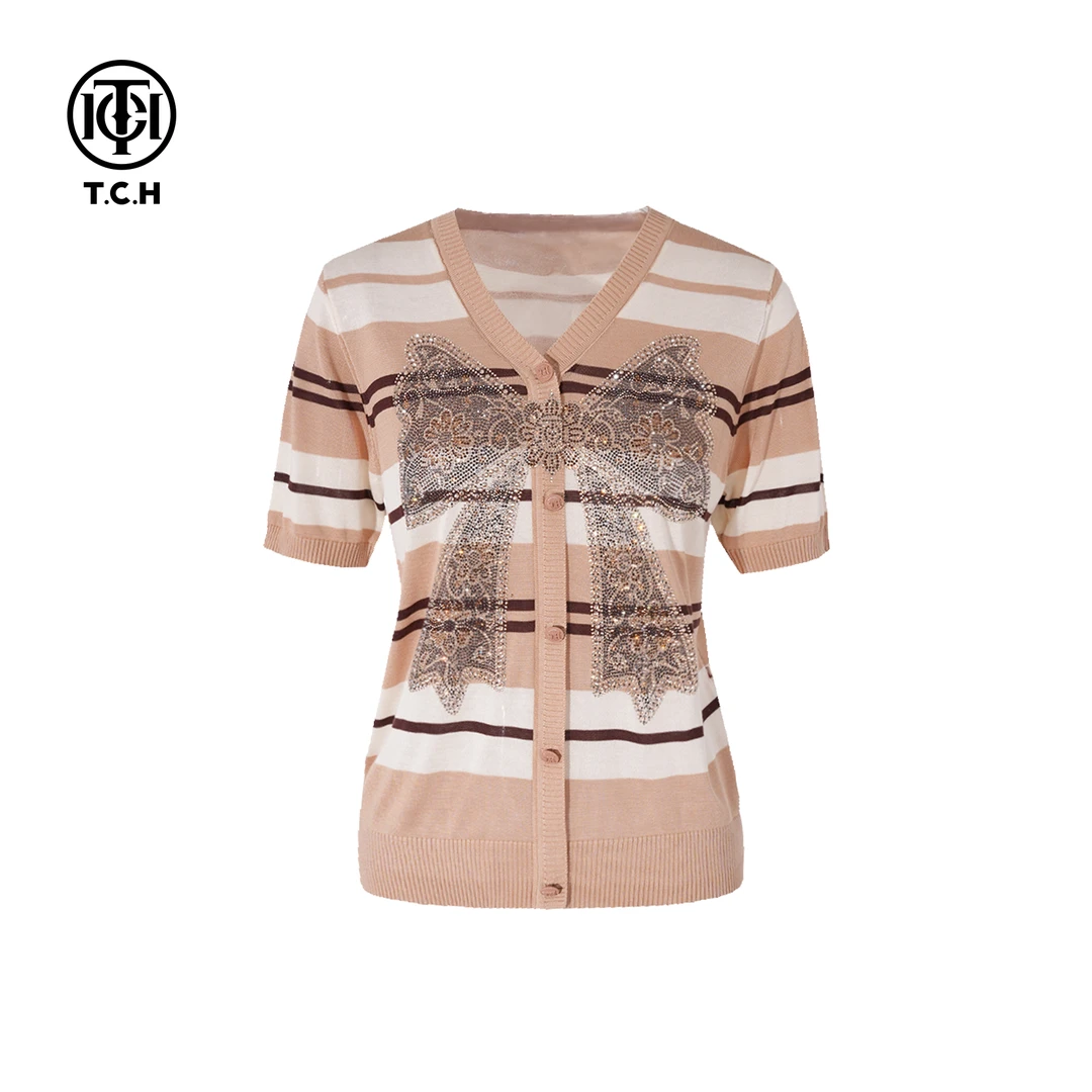 TCH私服烫钻工艺新款时尚休闲百搭针织T恤女T75A09E5155轻奢tch