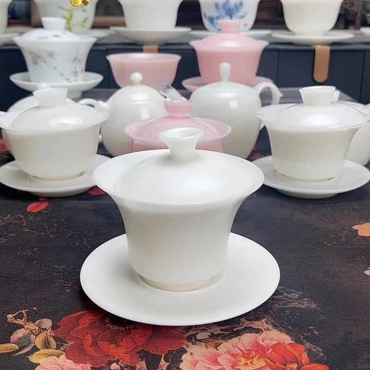 璞玉素烧盖碗茶具盖碗茶壶茶杯