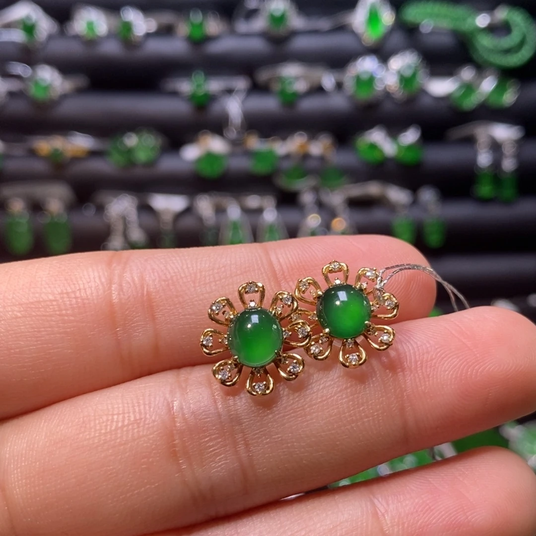 翡翠耳饰18K金镶嵌天然翡翠