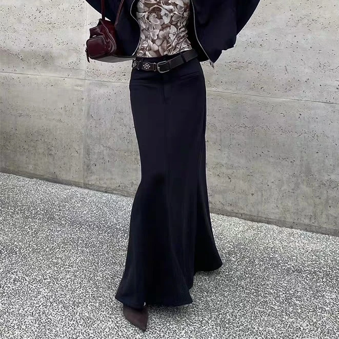 JINTAIYANG【66689】轻奢女神黑色法式名媛气质超长鱼尾裙半身裙