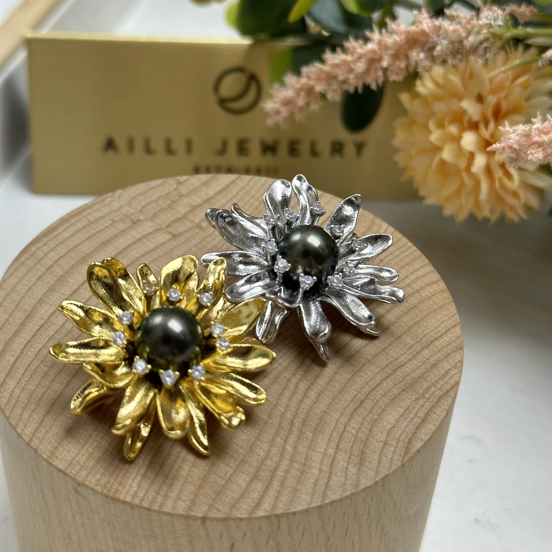 【向日葵】  大溪地 10-11mm 海水珍珠胸针 合金材质