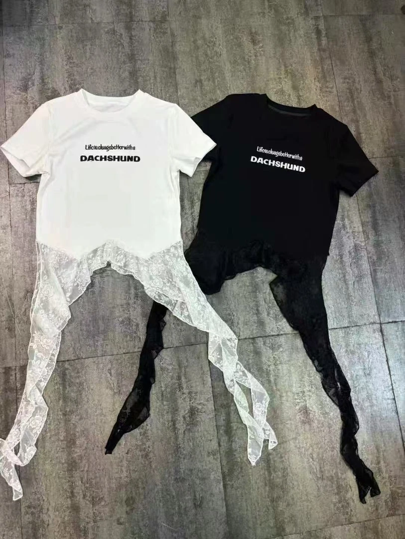 深圳南油yi拼接法式蕾丝短款蝴蝶结运动时尚半袖休闲T恤短袖