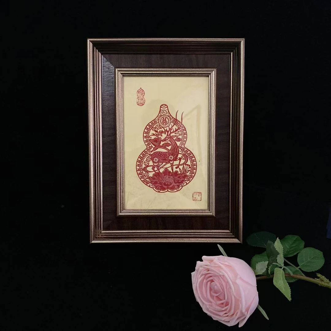 【福禄 】 非遗剪纸带外框装裱成品摆台32*23cm