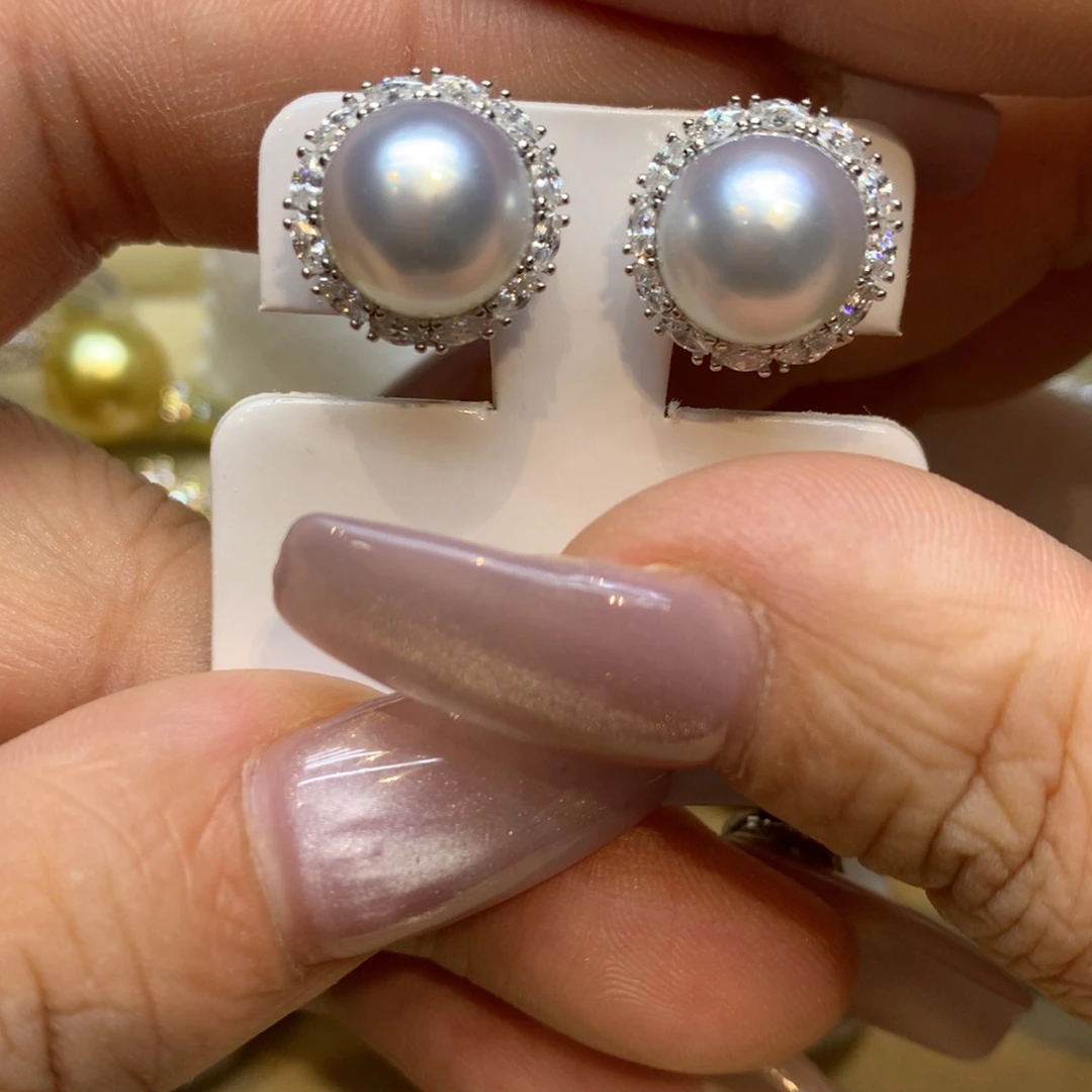 银S925镶嵌耳饰海水珍珠