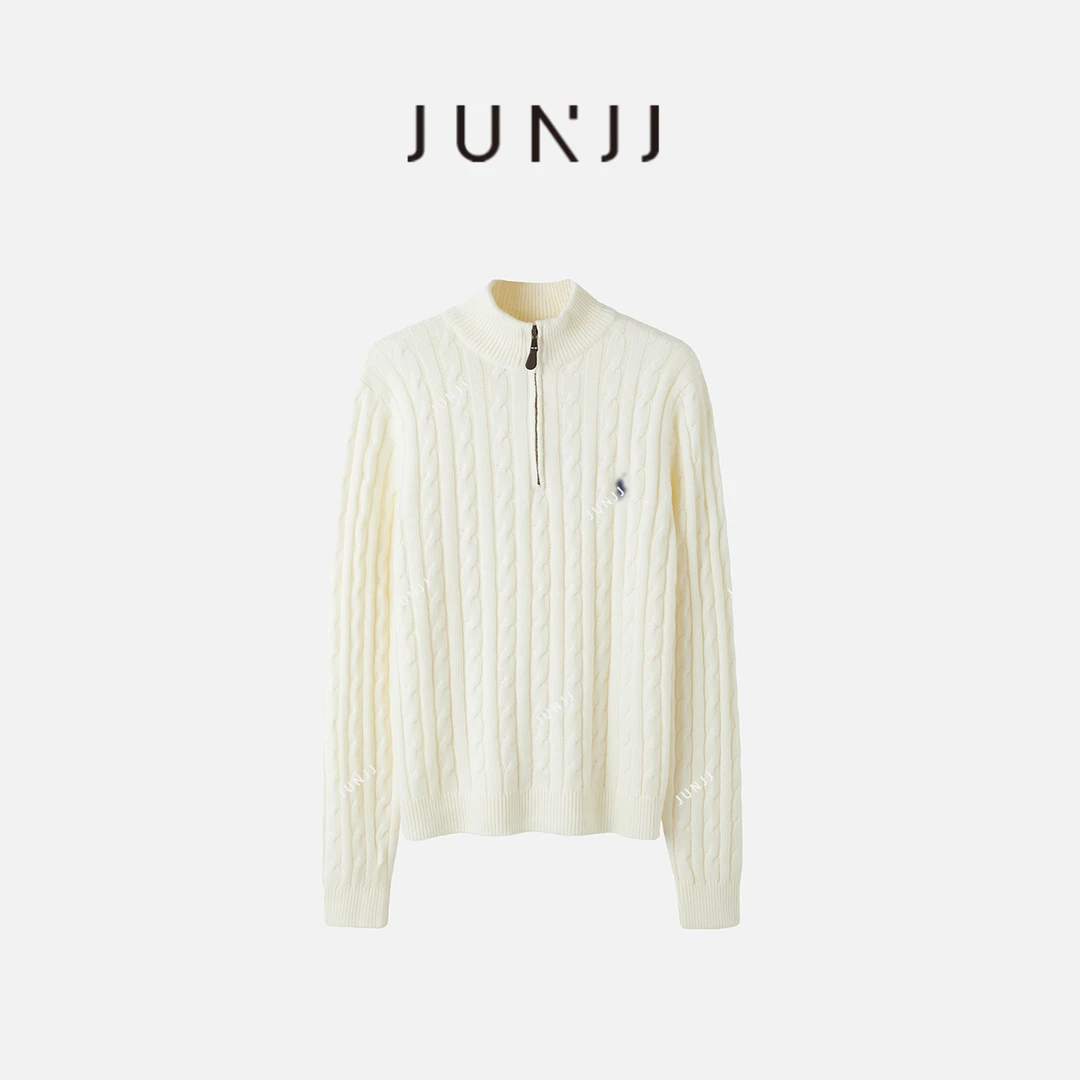 杰瑞【拉夫POLO系列】秋冬款半拉链麻花毛线针织上衣休闲通勤保暖