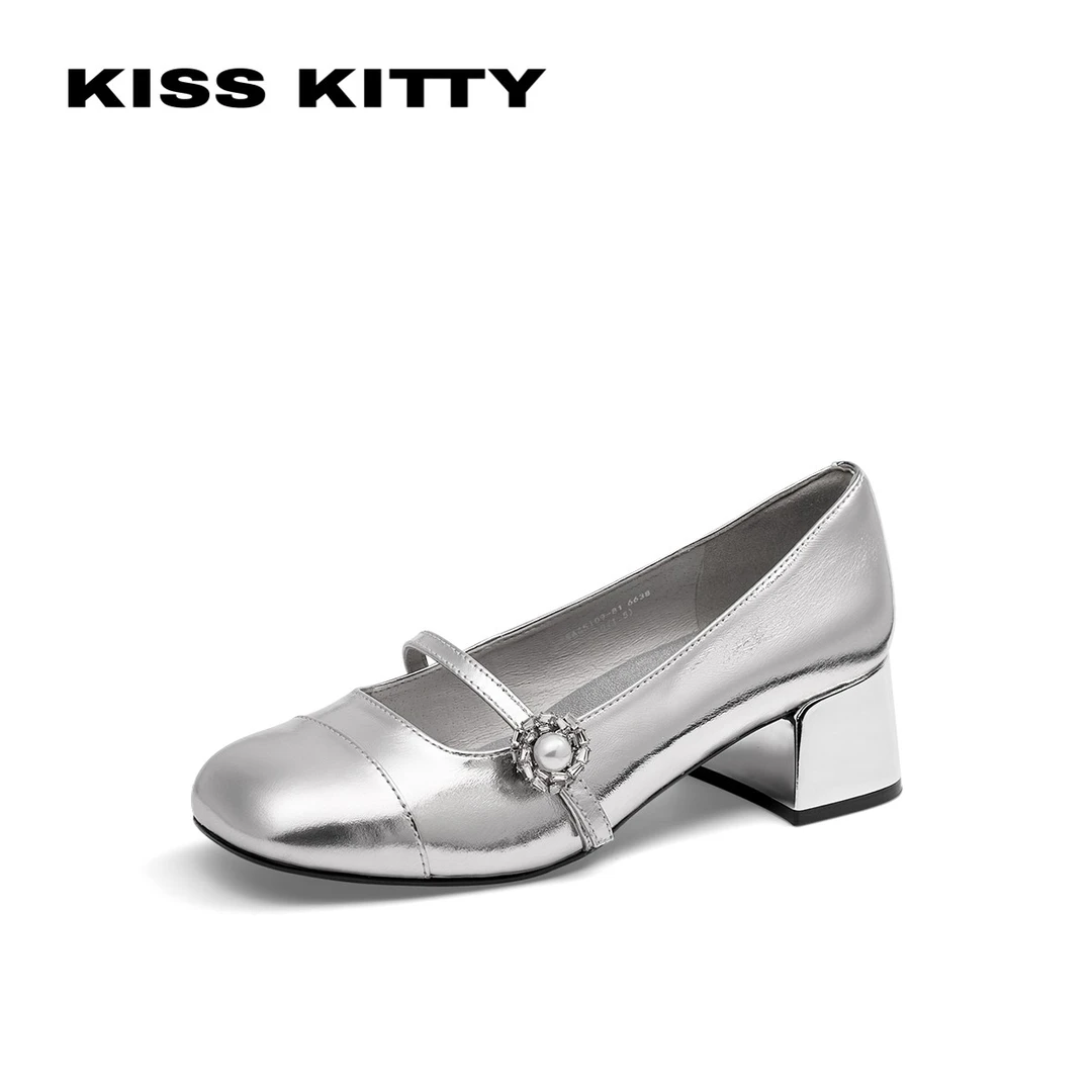 【千颂妮专享】KISSKITTY复古灵动花钻时髦玛丽珍单鞋SA65109-81