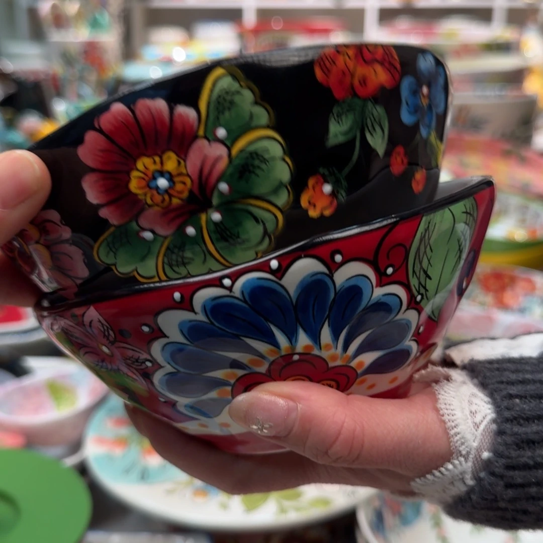 瓷片6英寸斗笠饭碗2只，红黑