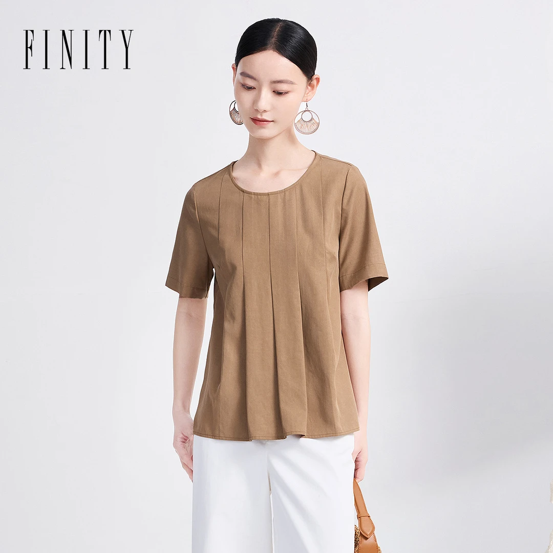 FINITY菲妮迪新款上衣显瘦气质时尚休闲夏季宽松纯色圆领百搭女装
