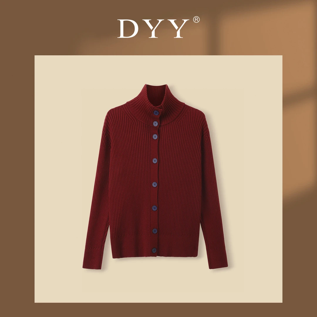 DYY品牌立领坑条松弛感欧式纽扣针织开衫YL18047