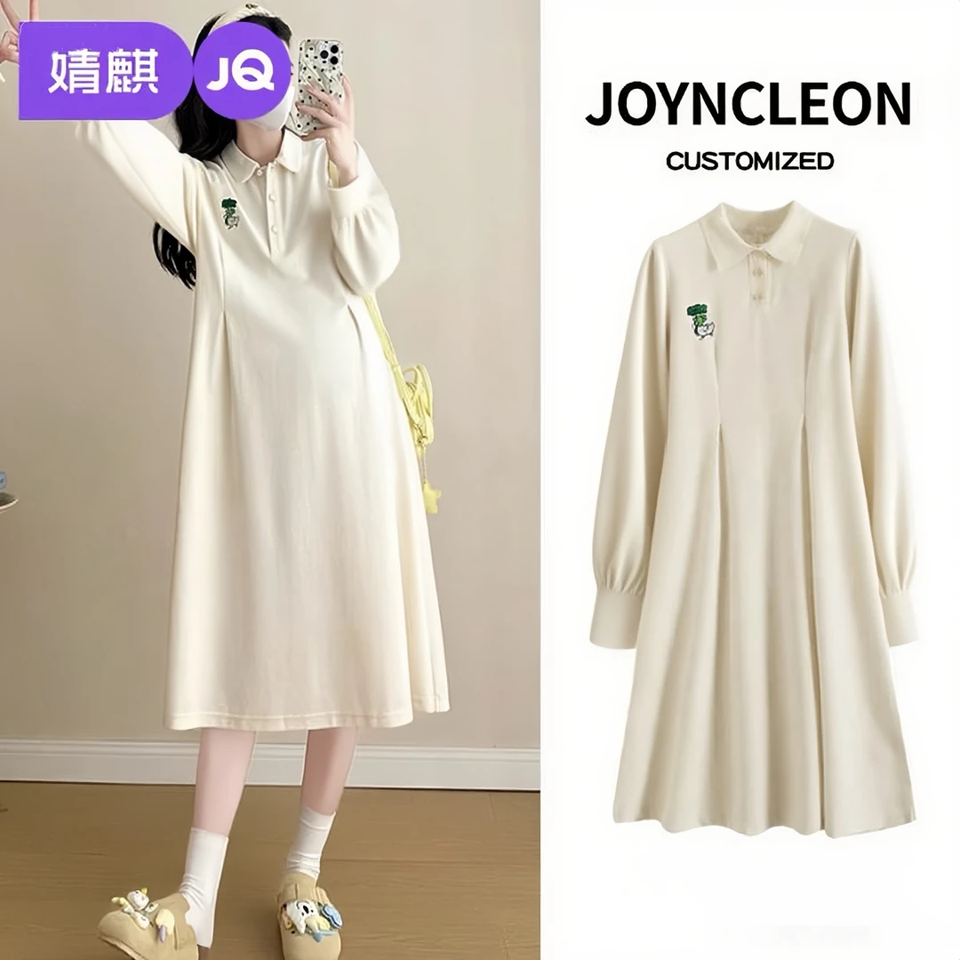 婧麒孕妇装春秋2025新款孕妇连衣裙孕期孕妈高级穿搭polo孕妇裙女