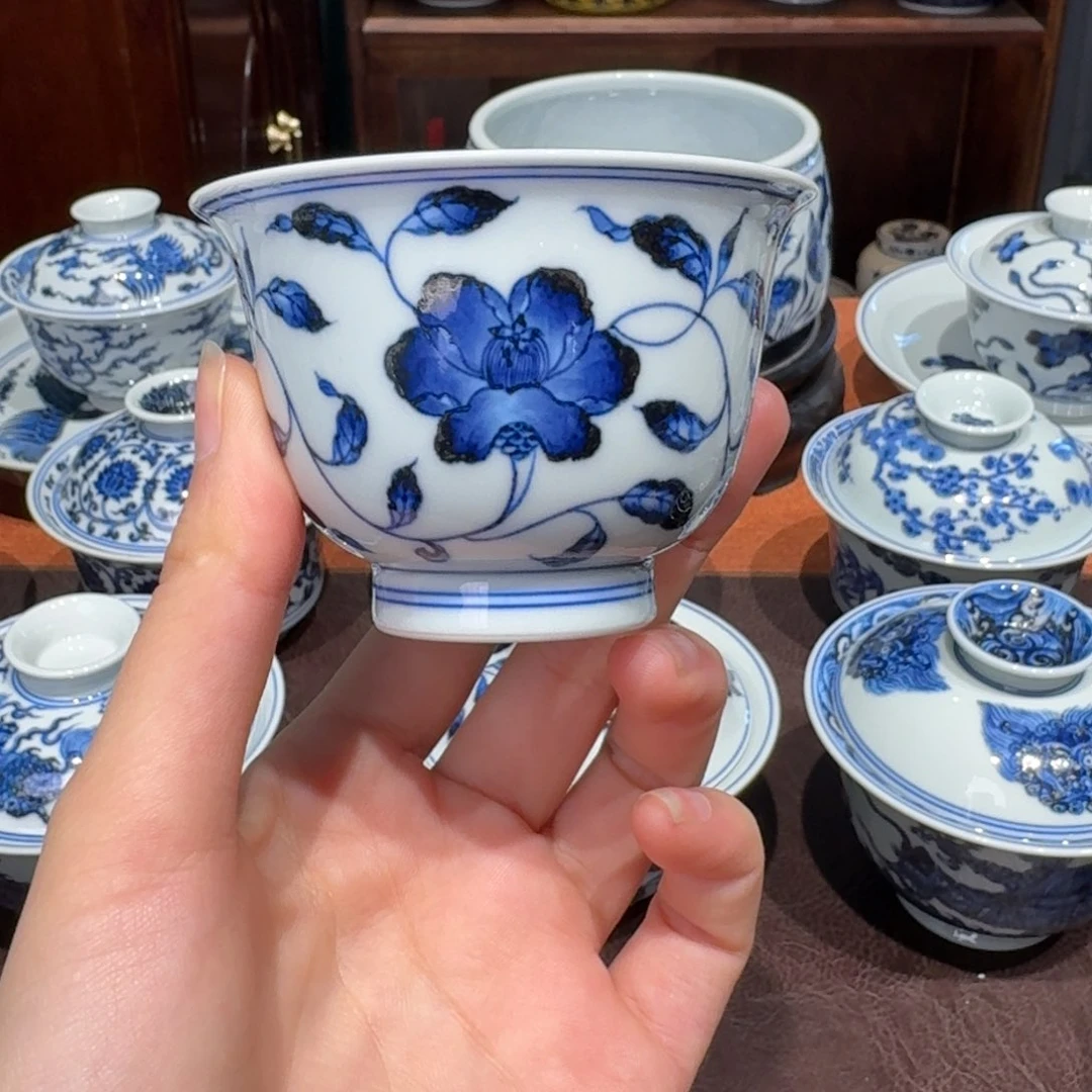 青花雯华堂手绘杯杯