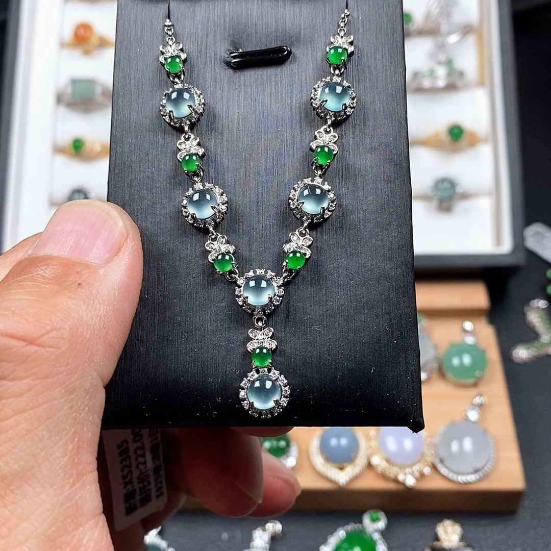 颈饰银S925镶嵌翡翠w w