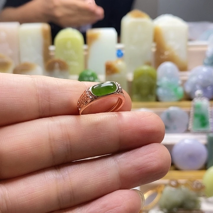 和田玉（碧玉）戒指银S925镶嵌