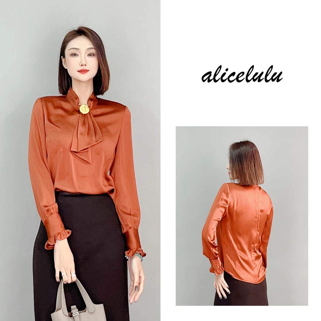 [早春补贴] ALICE “职场千金”衬衫 飘带设计 光泽缎面 S2140810E