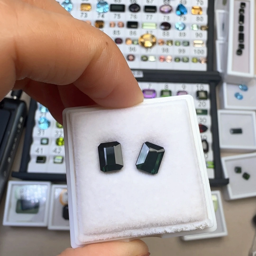 珠宝半成品未镶嵌碧玺天然 一对耳钉料4.28克拉