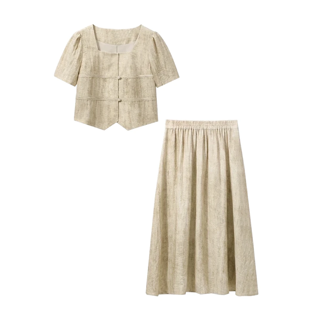 【四季青红姐】高级感气质套装女士短袖上衣半身裙两件套TY8936