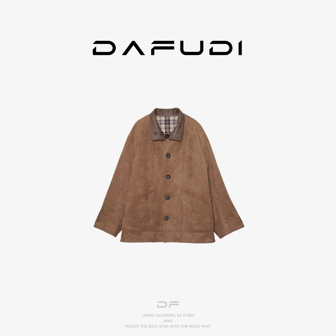 容诺【外套】25秋新款柔雾感麂皮格纹正反两面穿立领外套女Z7550