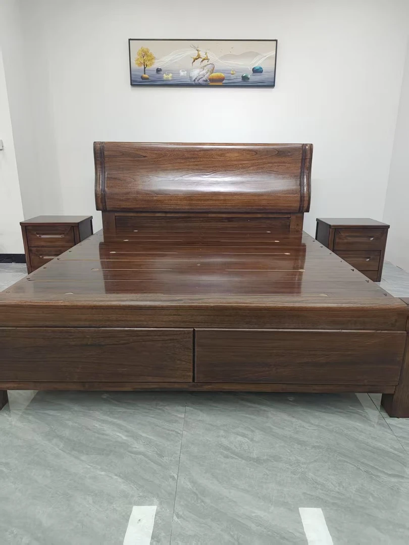 北美进口黑胡桃Y01实木床主卧床双人大床婚床家用卧室1.8米双人床