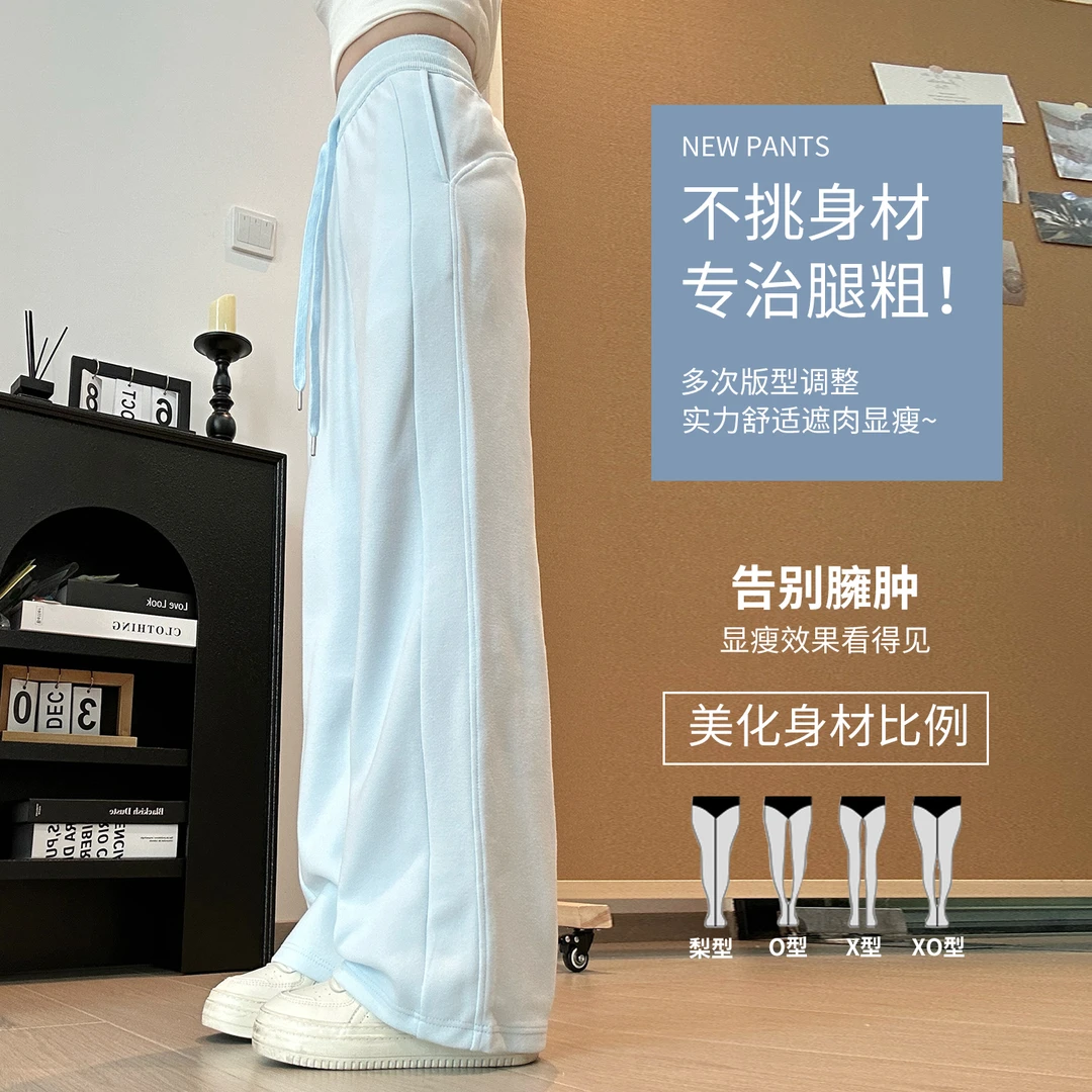 灰色直筒运动阔腿裤女秋冬季2025新款lulu同款高腰加绒窄版卫裤子