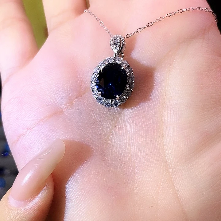 蓝宝石吊坠(赠链)银S925镶嵌