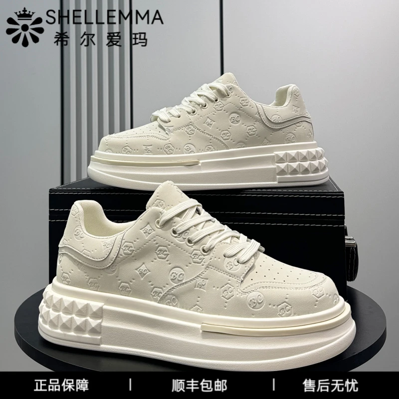 希尔爱玛欧货潮牌男鞋春夏新款厚底小白鞋子男潮鞋内增高休闲印花