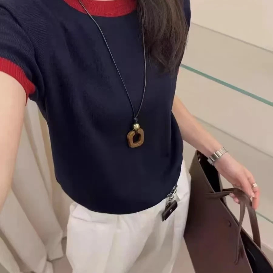 《8030   寻常》 新款秋季坑条针织短袖女