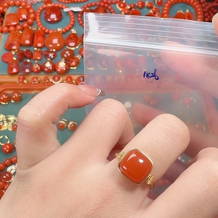 南红玛瑙银S925镶嵌戒指