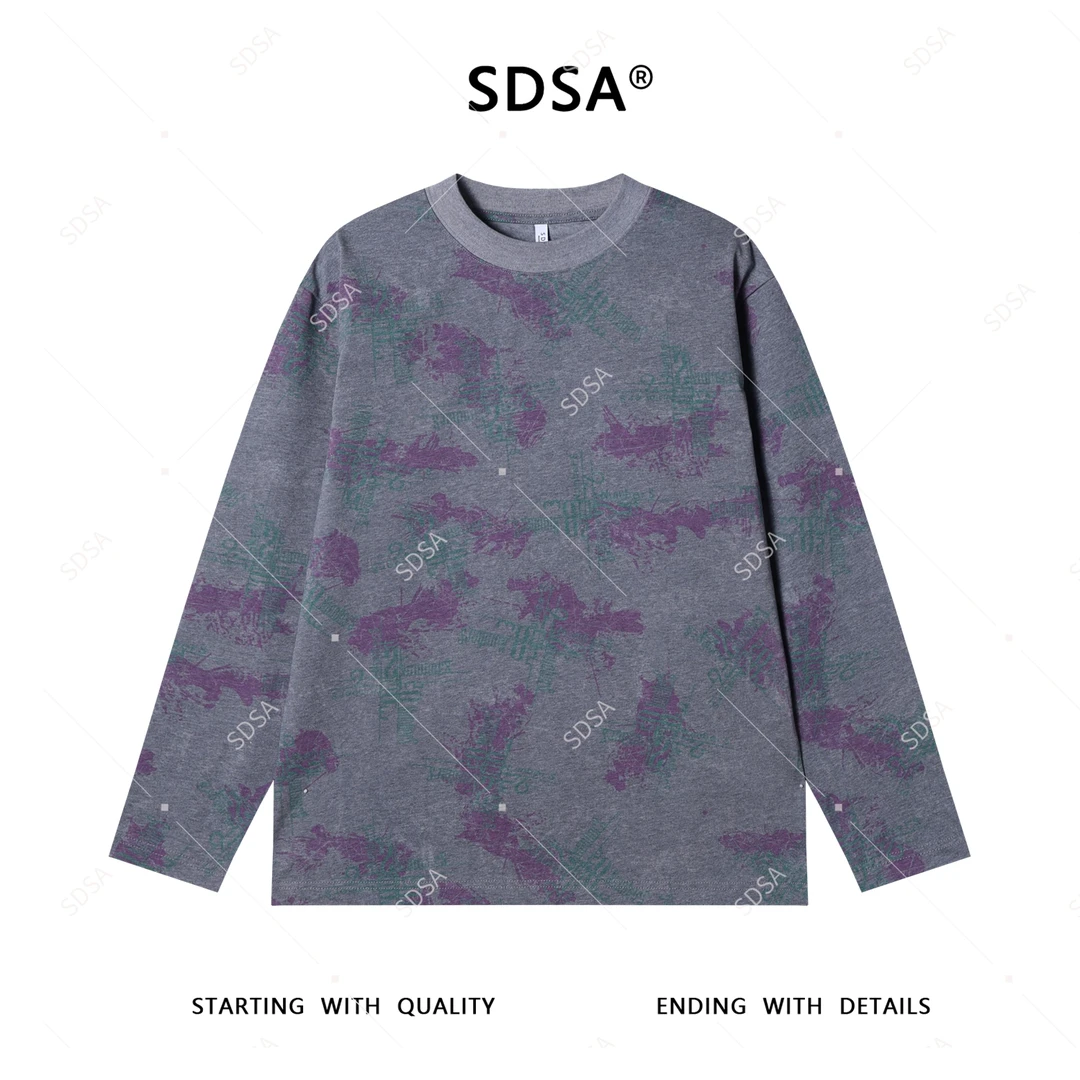 SDSA男士秋冬新款轻奢痞帅男装韩版撞色设计圆领长袖T恤老钱风潮