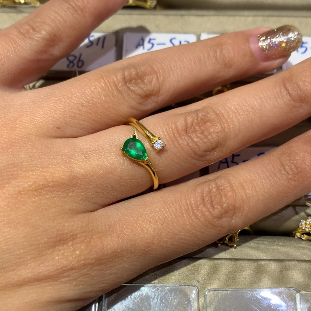 祖母绿戒指银S925镶嵌祖母绿5x7戒指