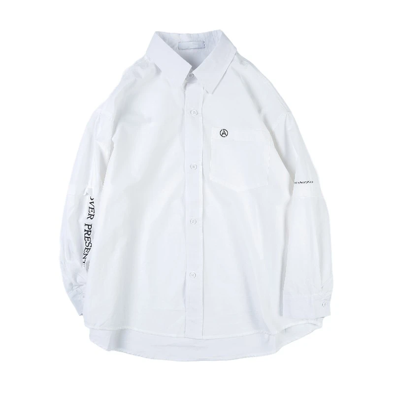 Y8544男童春夏装儿童假两件袖刺绣字母黑白衬衫中大童简约衬衣