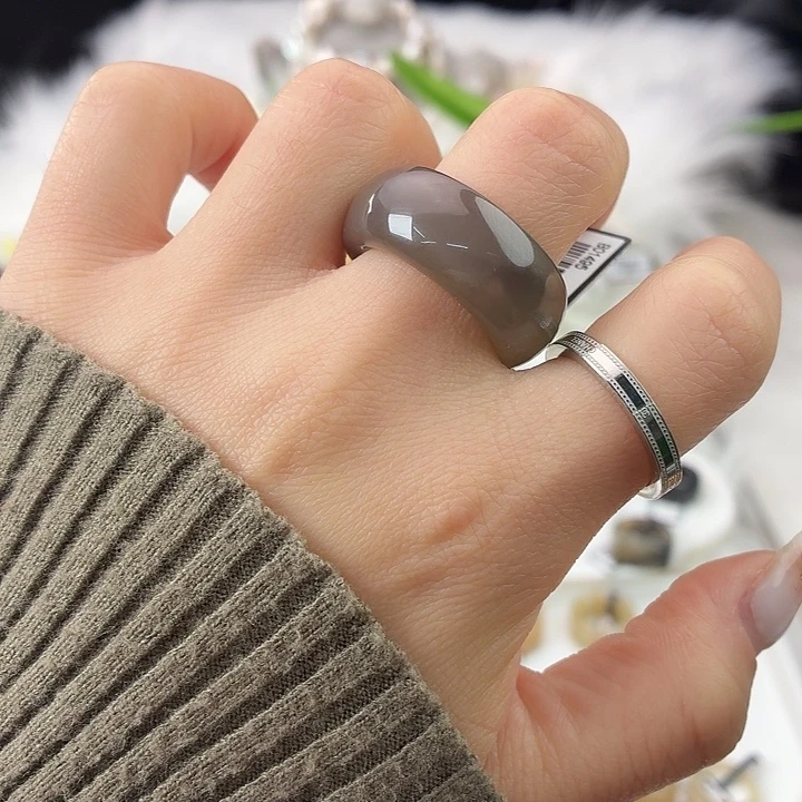 和田玉（糖玉）未镶嵌戒指S82帝王紫轮胎18.1