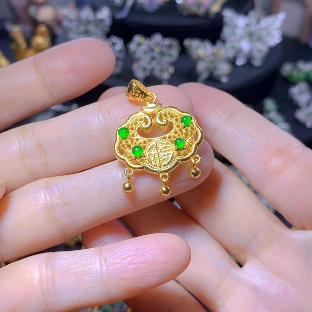 翡翠银S925镶嵌颈饰天然翡翠