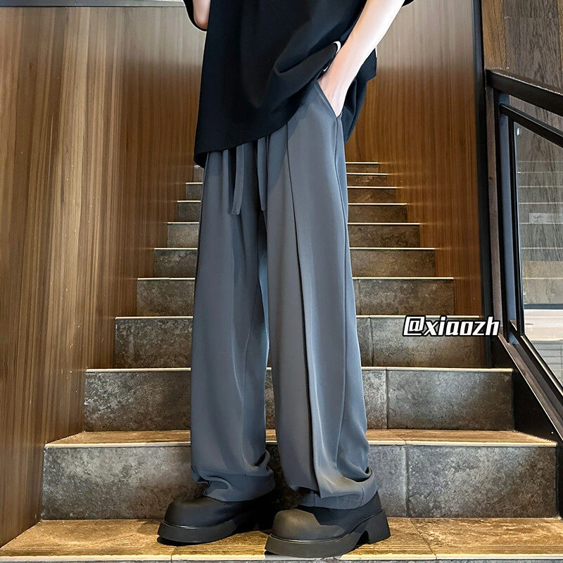 深灰色垂顺拖地阔腿裤男春秋季hiphop美式高街潮牌马吉拉西装裤子